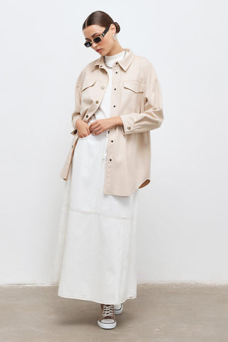 Flared Denim Skirt With Seams Ecru