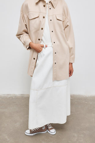 Flared Denim Skirt With Seams Ecru