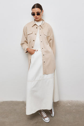 Flared Denim Skirt With Seams Ecru