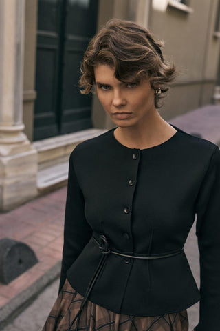 Knit Mini Jacket with Dart Detail Black