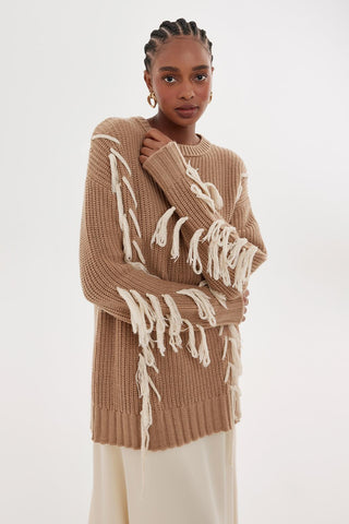Knit Sweater With Tassels Mink