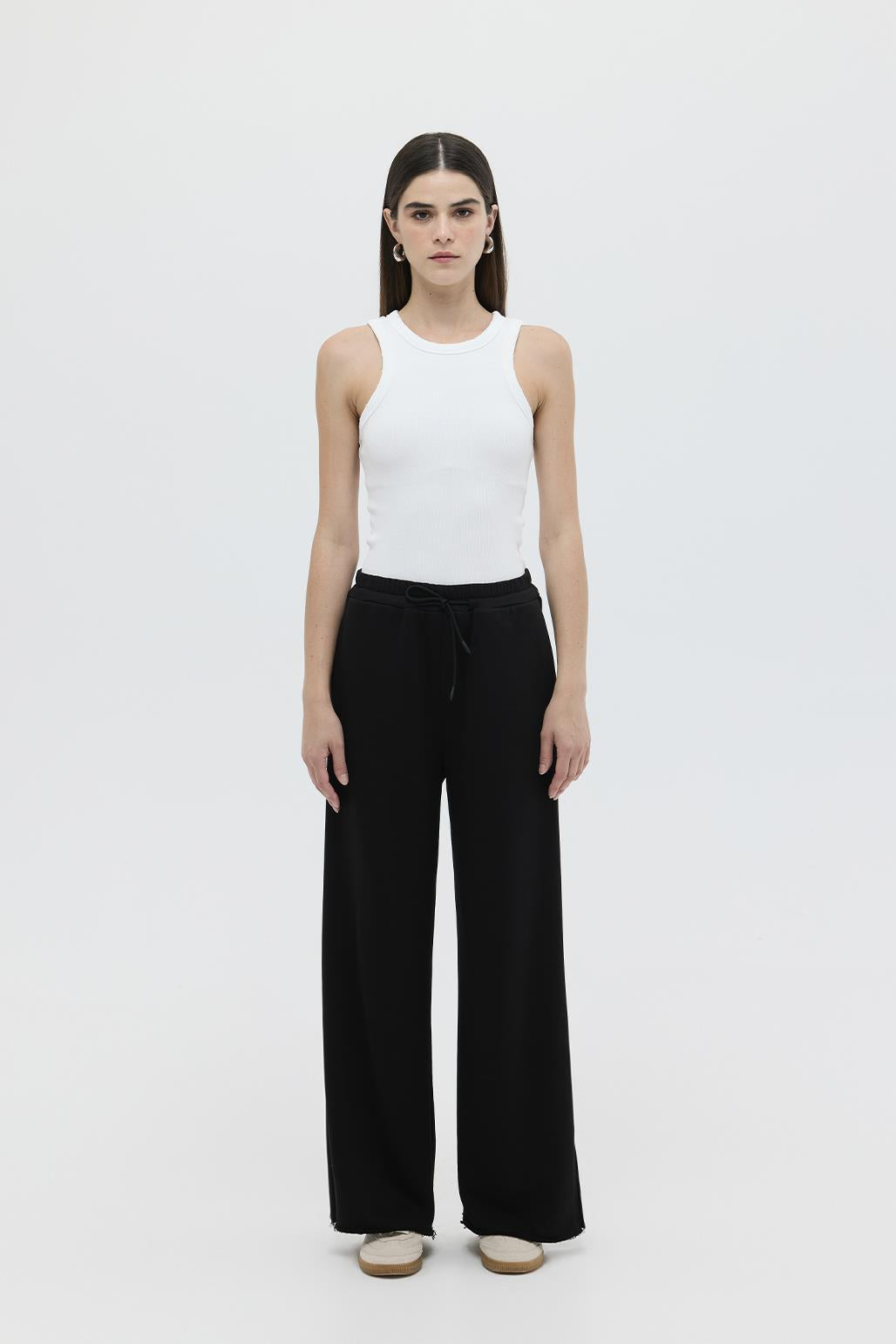 Knitted Loose Trousers with Slits Black