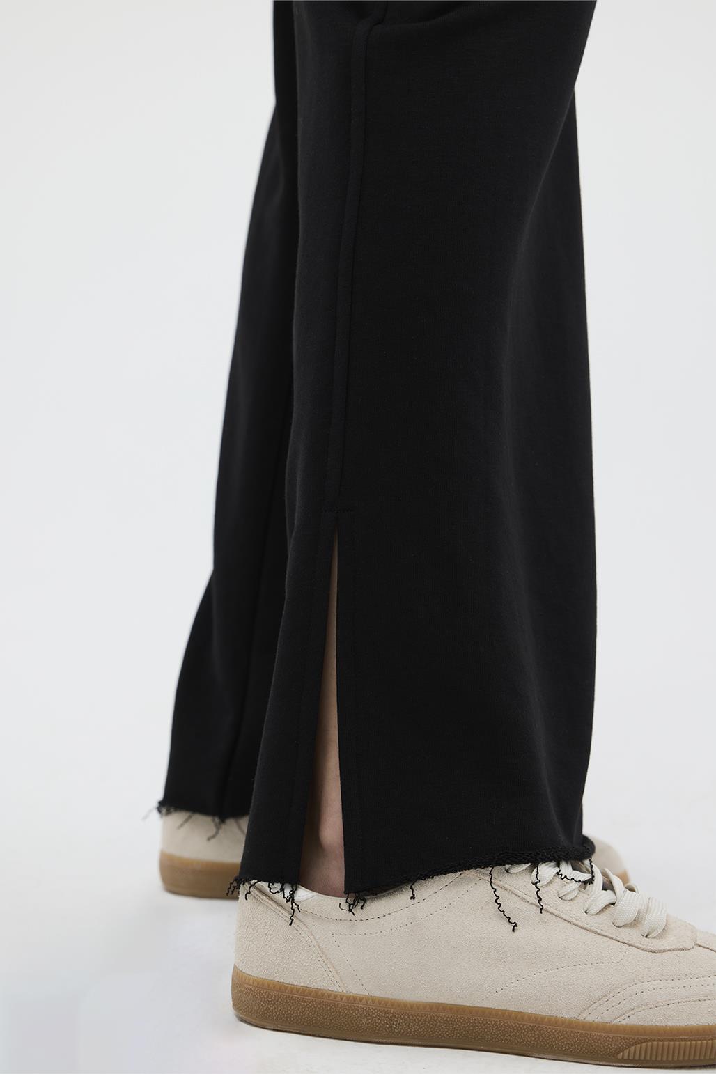 Knitted Loose Trousers with Slits Black