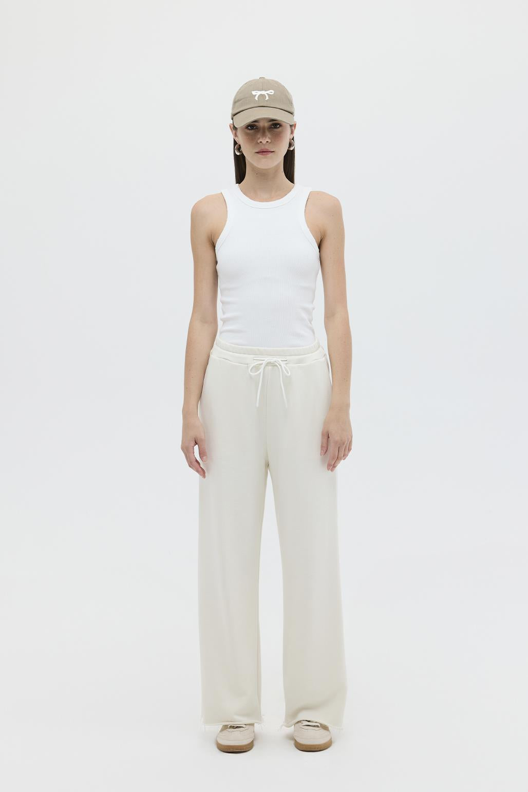 Knitted Loose Trousers with Slits Polar White