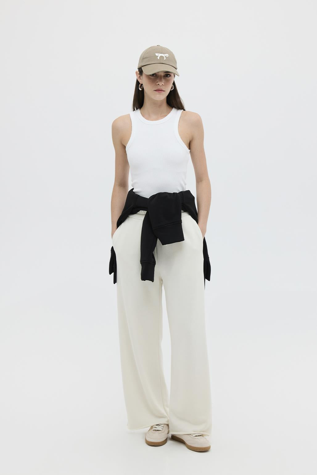 Knitted Loose Trousers with Slits Polar White