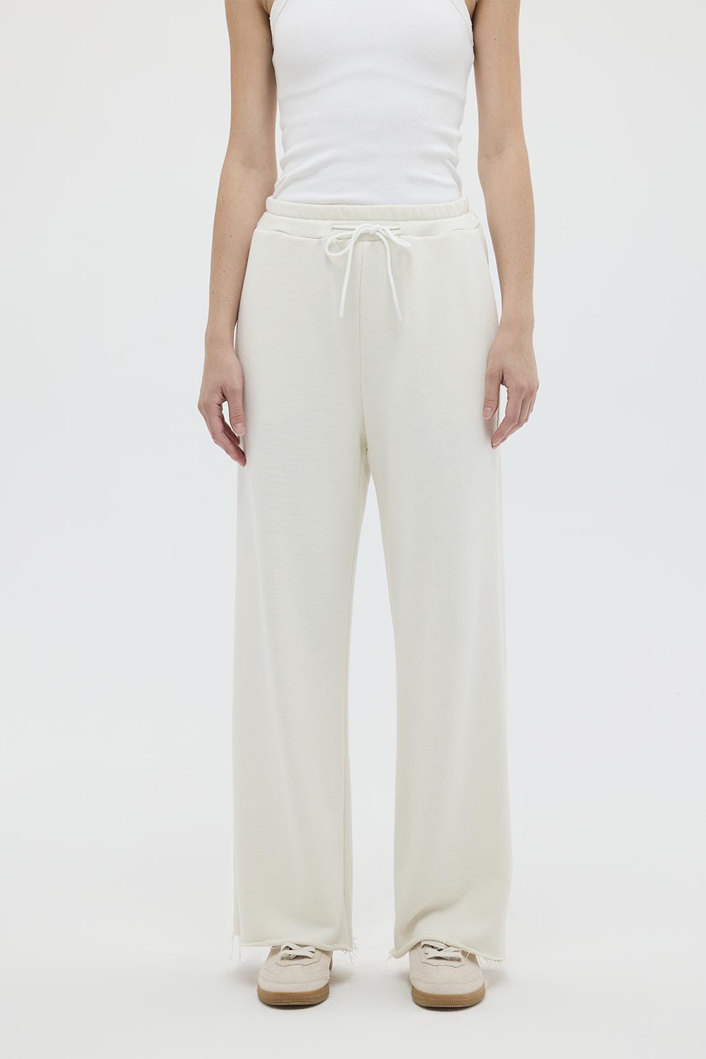 Knitted Loose Trousers with Slits Polar White