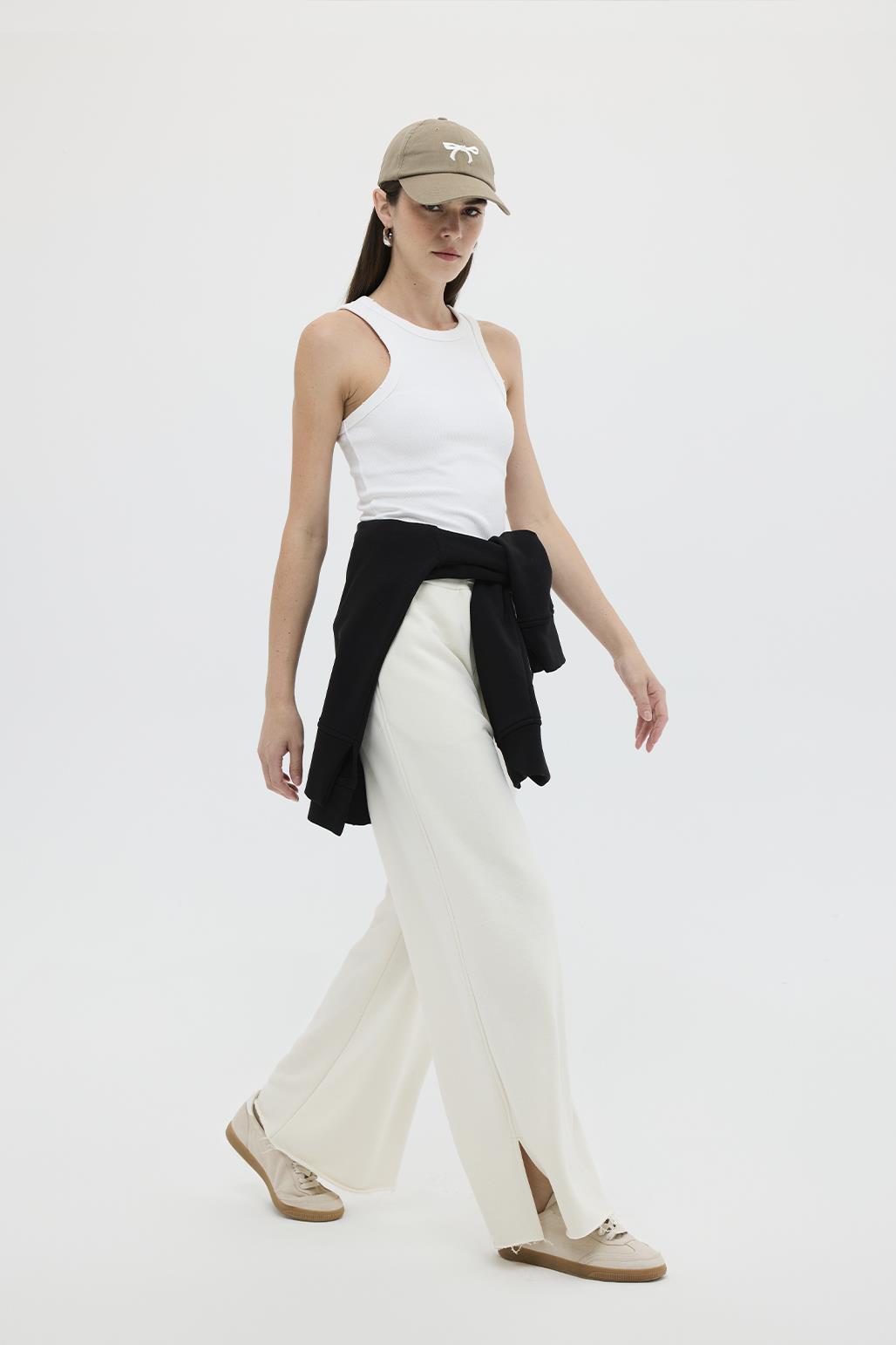 Knitted Loose Trousers with Slits Polar White