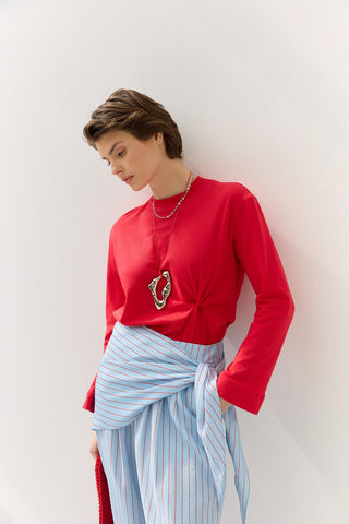 Knot Detail T-Shirt Red