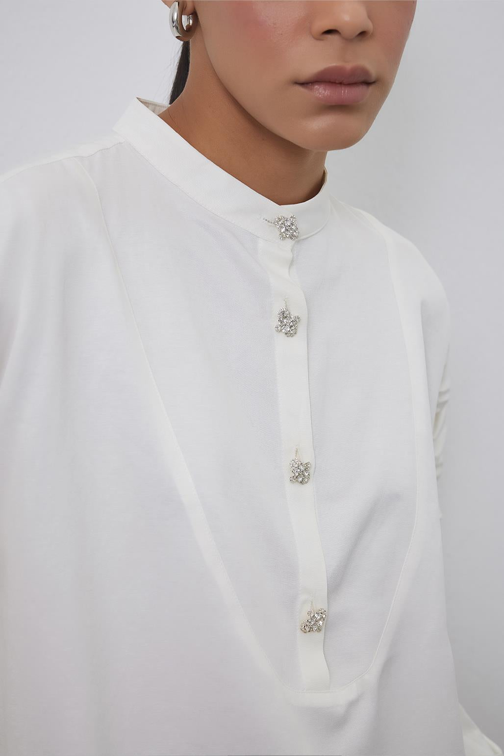 Shirt With Gathered Sleeve Detail Ecru