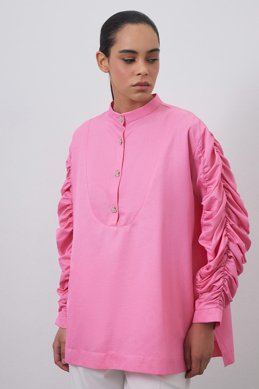 Shirt With Gathered Sleeve Detail Pink