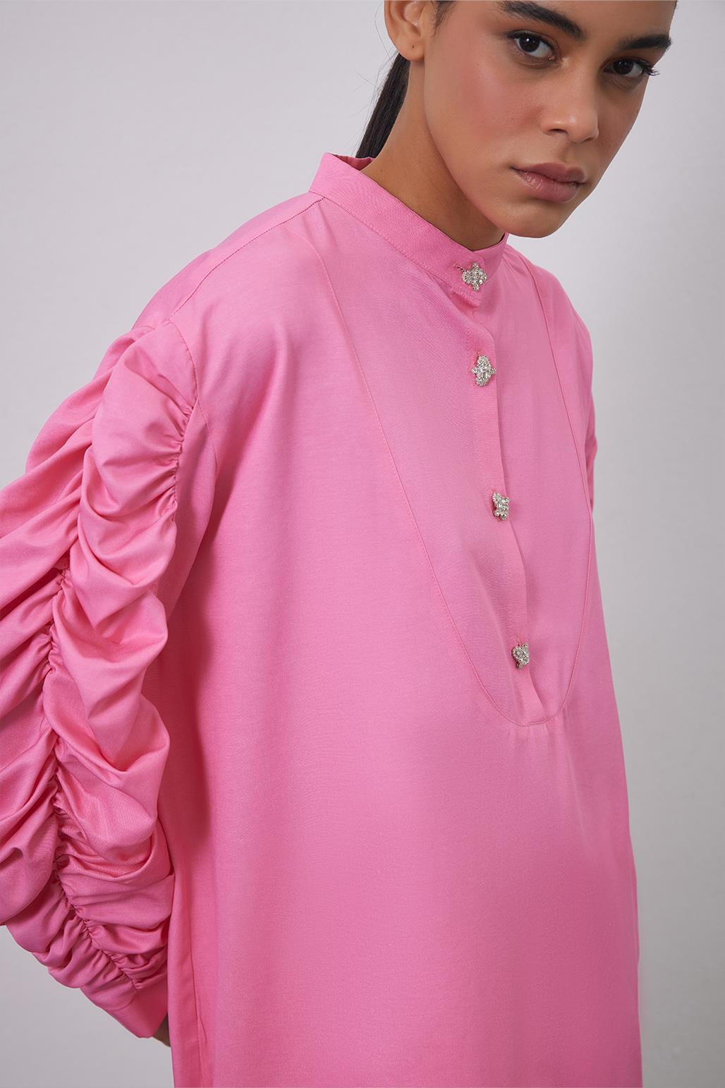 Shirt With Gathered Sleeve Detail Pink