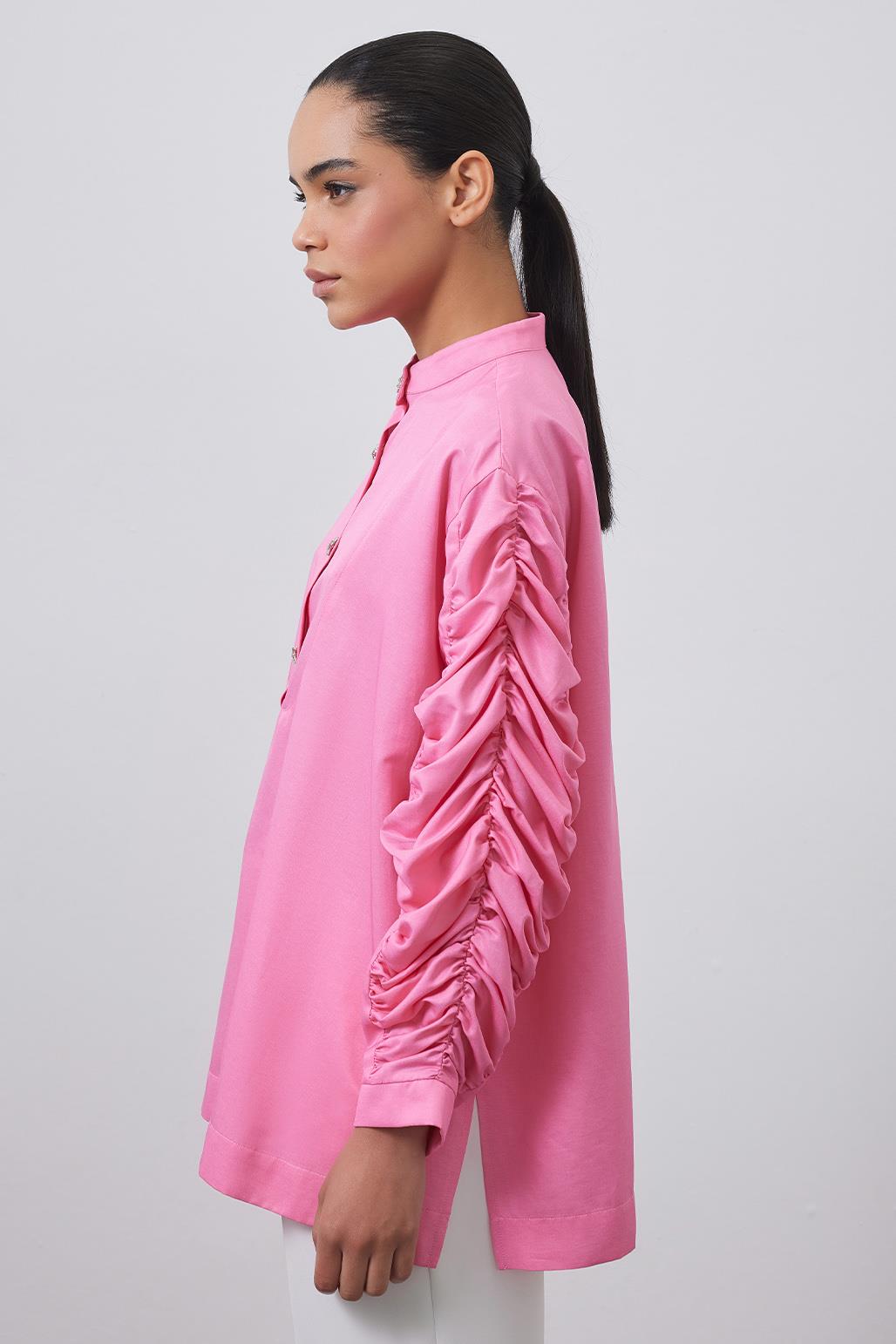 Shirt With Gathered Sleeve Detail Pink