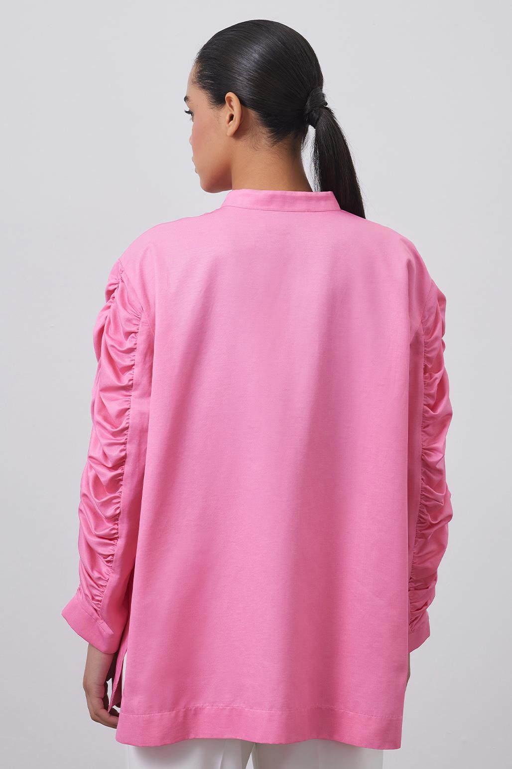 Shirt With Gathered Sleeve Detail Pink