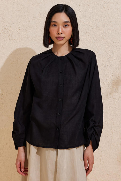 Flam Shirt with Sleeve Detail Black