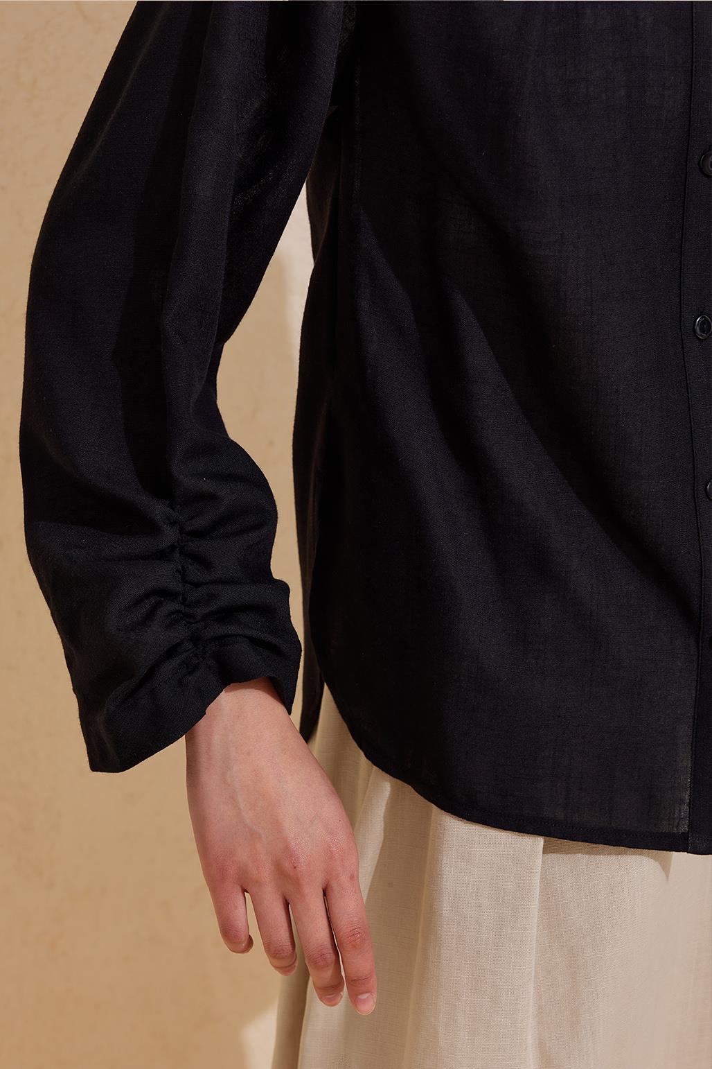 Flam Shirt with Sleeve Detail Black