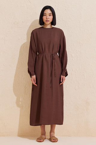 Sleeve Detailed Modal Dress Chocolate Brown