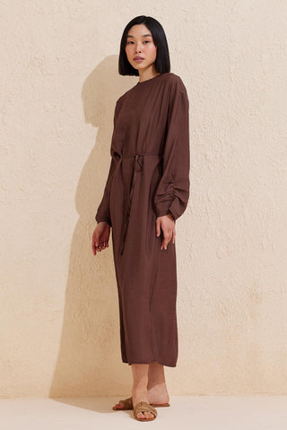 Sleeve Detailed Modal Dress Chocolate Brown