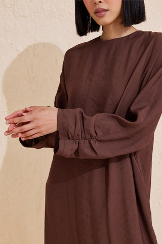 Sleeve Detailed Modal Dress Chocolate Brown