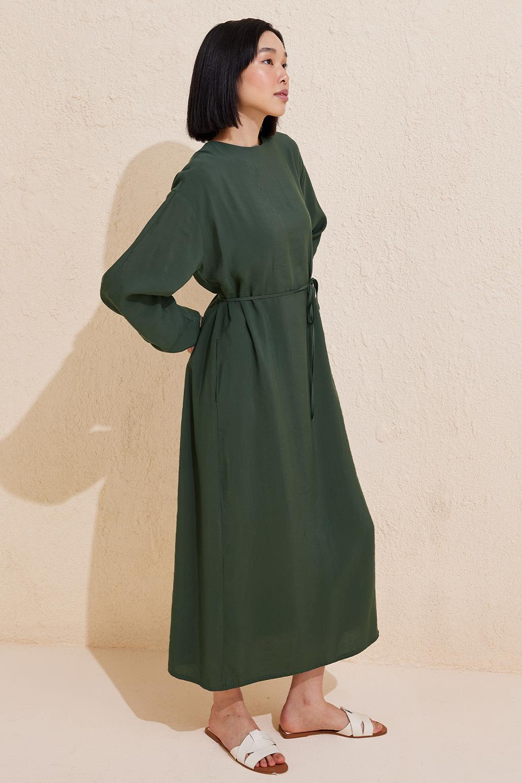Sleeve Detailed Modal Dress Dark Green