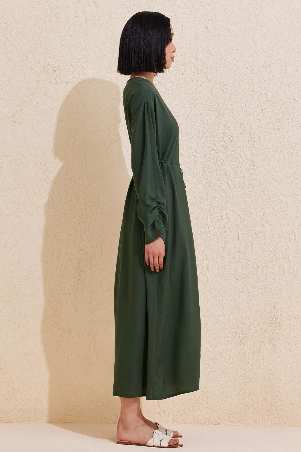 Sleeve Detailed Modal Dress Dark Green