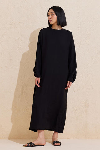 Sleeve Detailed Modal Dress Black
