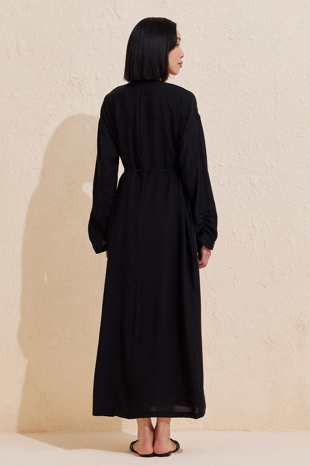 Sleeve Detailed Modal Dress Black