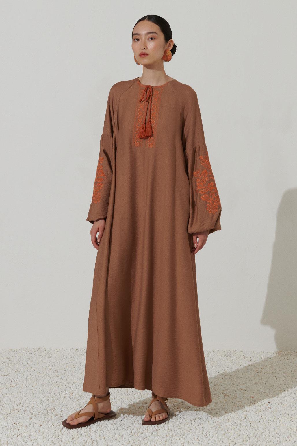 Embroidered Dress Brown