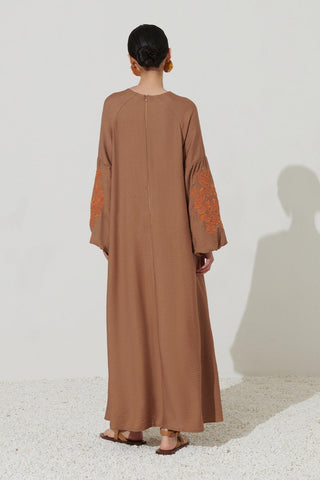 Embroidered Dress Brown