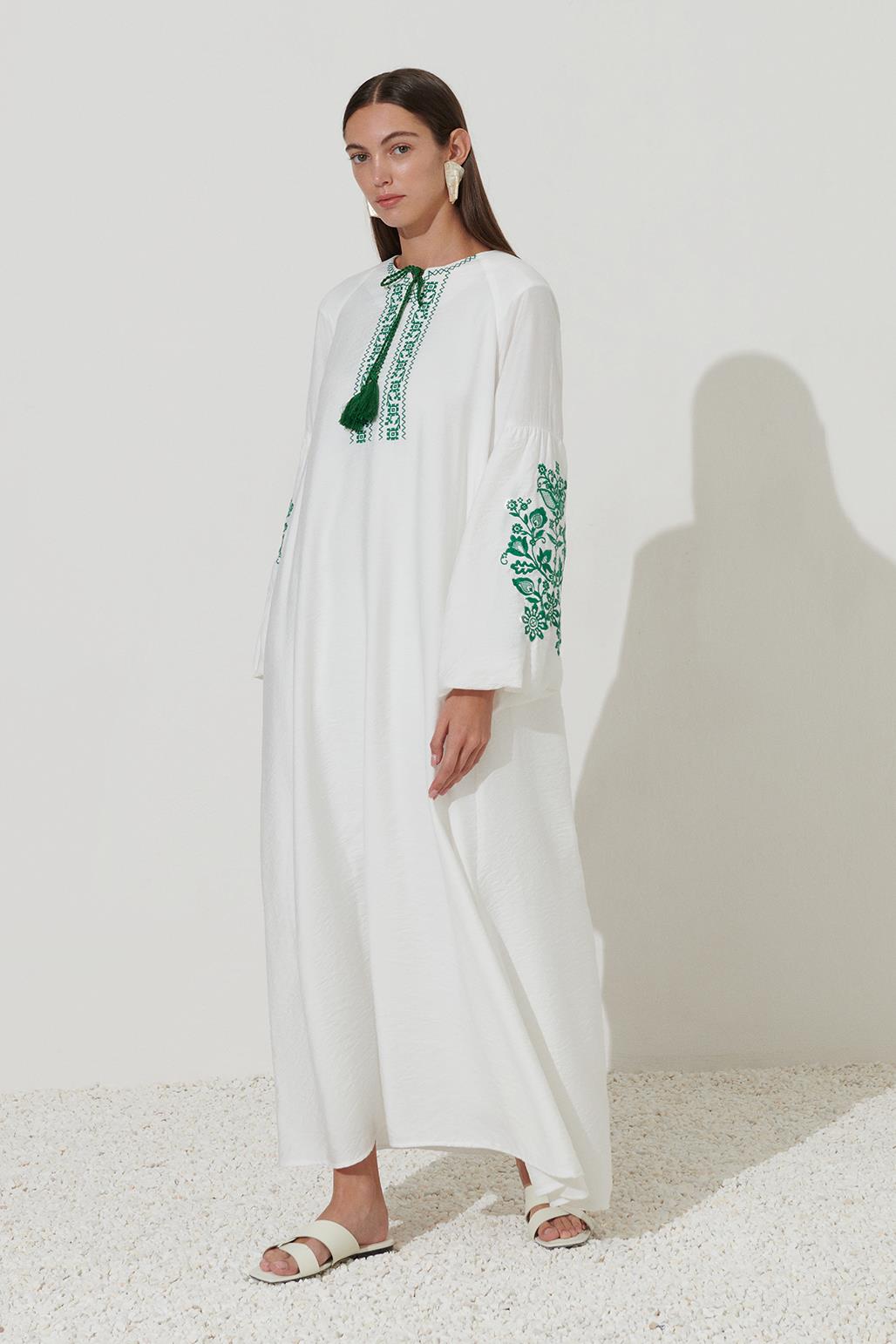 Embroidered Dress Ecru