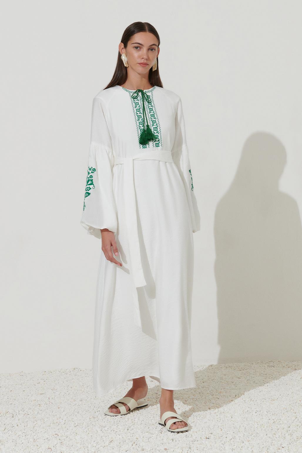 Embroidered Dress Ecru