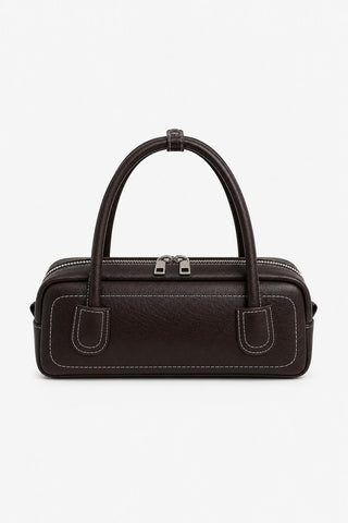 Contrast Stitch Baguette Bag Dark Brown