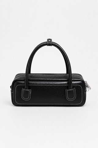 Contrast Stitch Baguette Bag Black