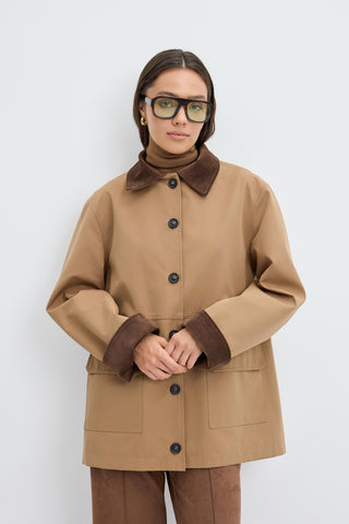 Contrast Collar Gabardine Jacket Camel