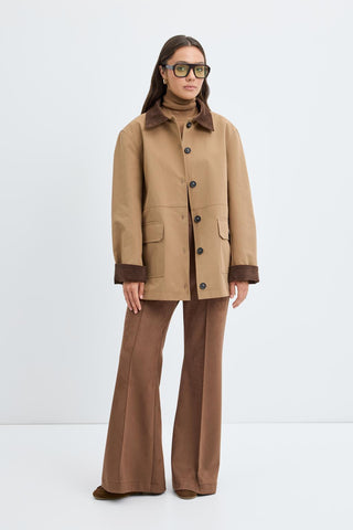 Contrast Collar Gabardine Jacket Camel