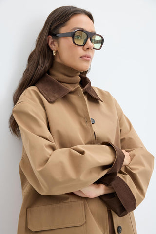 Contrast Collar Gabardine Jacket Camel