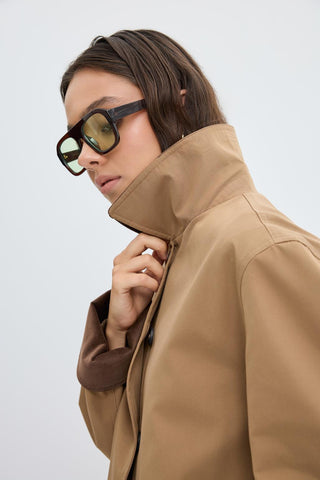 Contrast Collar Gabardine Jacket Camel