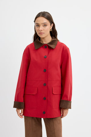Contrast Collar Gabardine Jacket Red