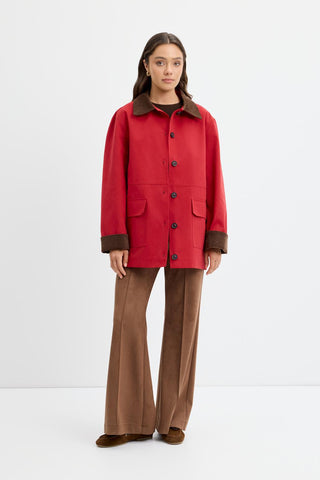 Contrast Collar Gabardine Jacket Red