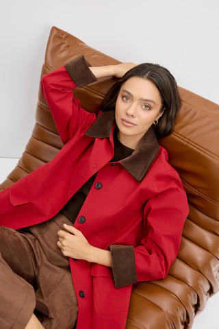 Contrast Collar Gabardine Jacket Red