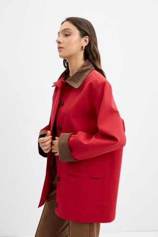 Contrast Collar Gabardine Jacket Red