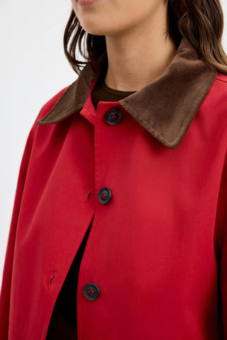 Contrast Collar Gabardine Jacket Red