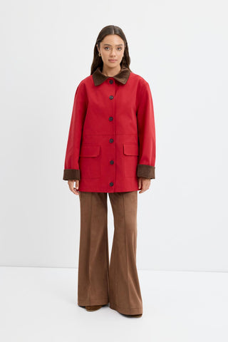 Contrast Collar Gabardine Jacket Red