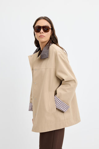 Contrast Collar Checked Lined Jacket Stone