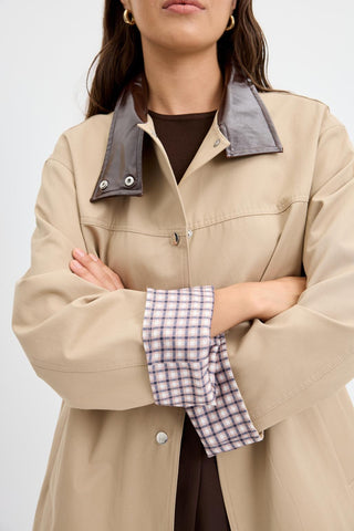 Contrast Collar Checked Lined Jacket Stone