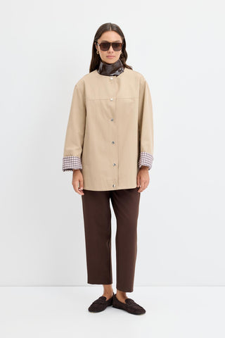 Contrast Collar Checked Lined Jacket Stone