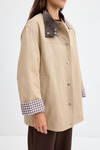 Contrast Collar Checked Lined Jacket Stone