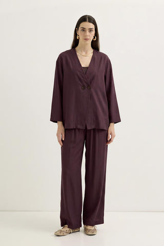 Wrap Front Modal Tunic Trousers Set Burgundy