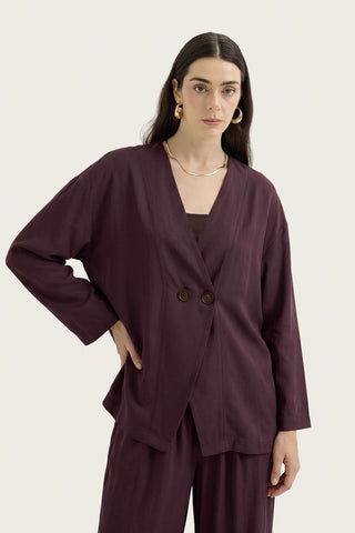 Wrap Front Modal Tunic Trousers Set Burgundy