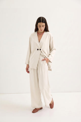 Wrap Front Modal Tunic Trousers Set Ecru