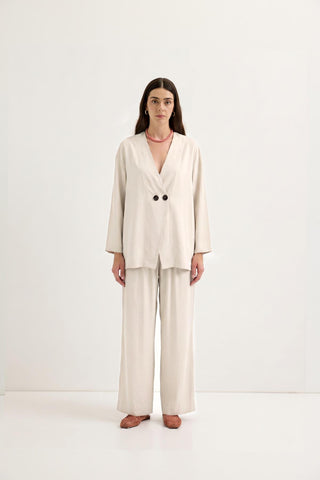 Wrap Front Modal Tunic Trousers Set Ecru